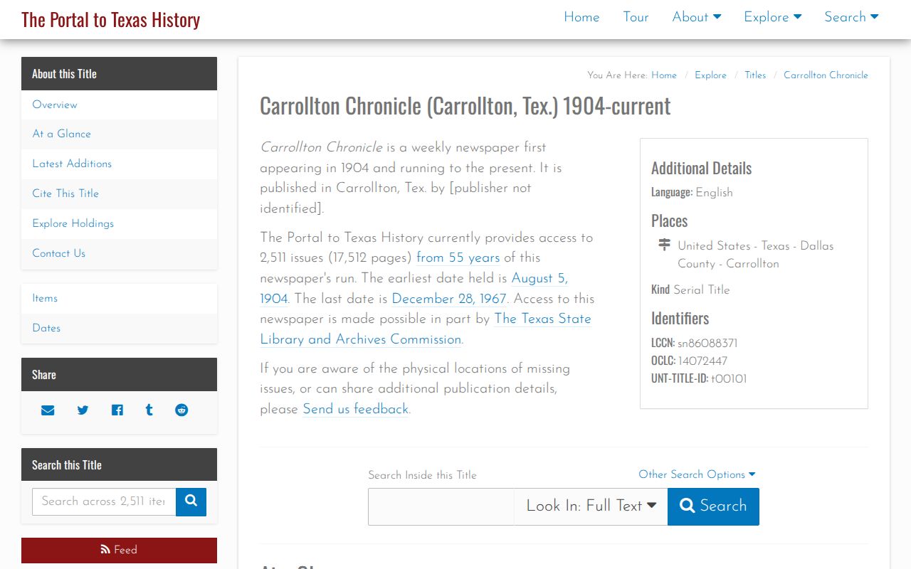Carrollton city directory research view of the digitized Carrollton Chronicle collection