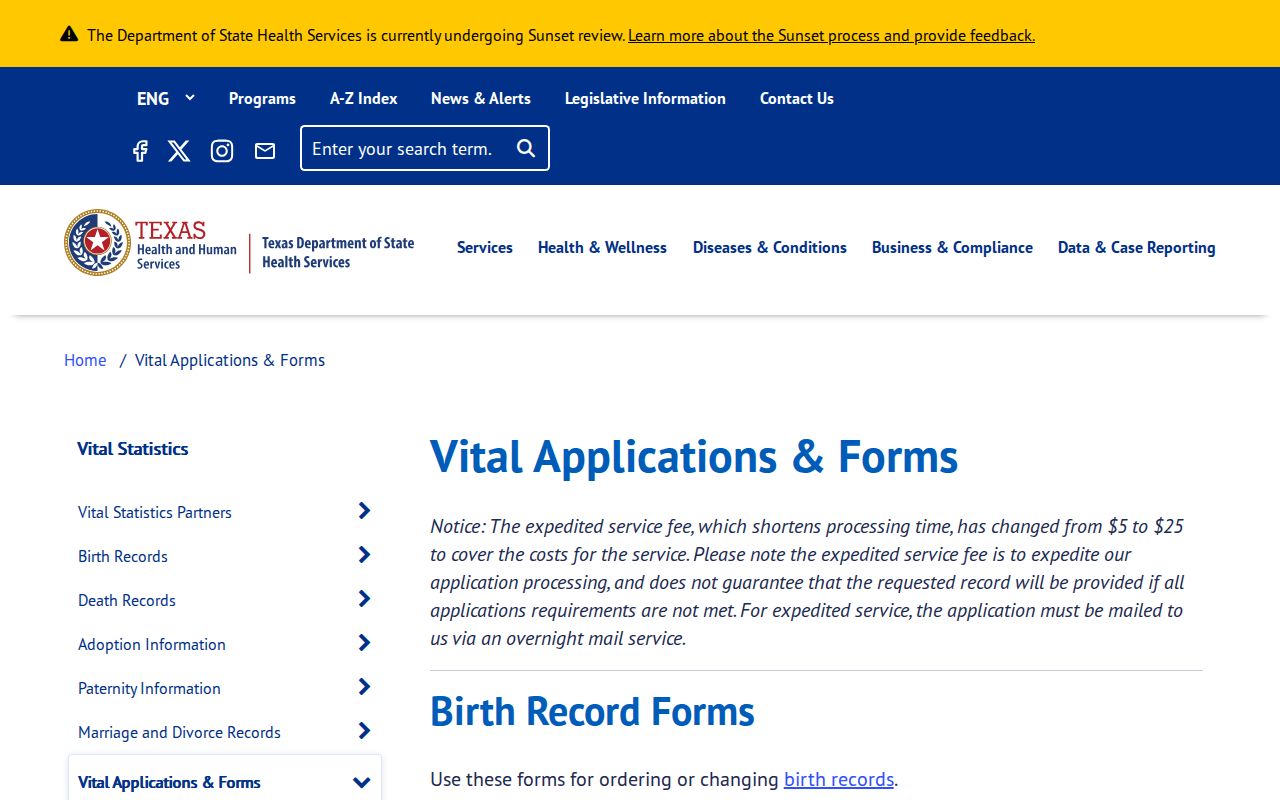 Carrollton resident lookup using Texas DSHS vital-record forms