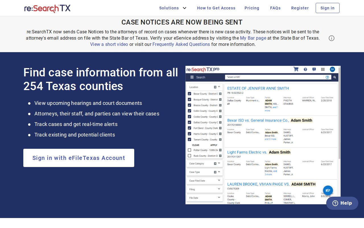 Carrollton resident lookup through the Texas re:SearchTX court search