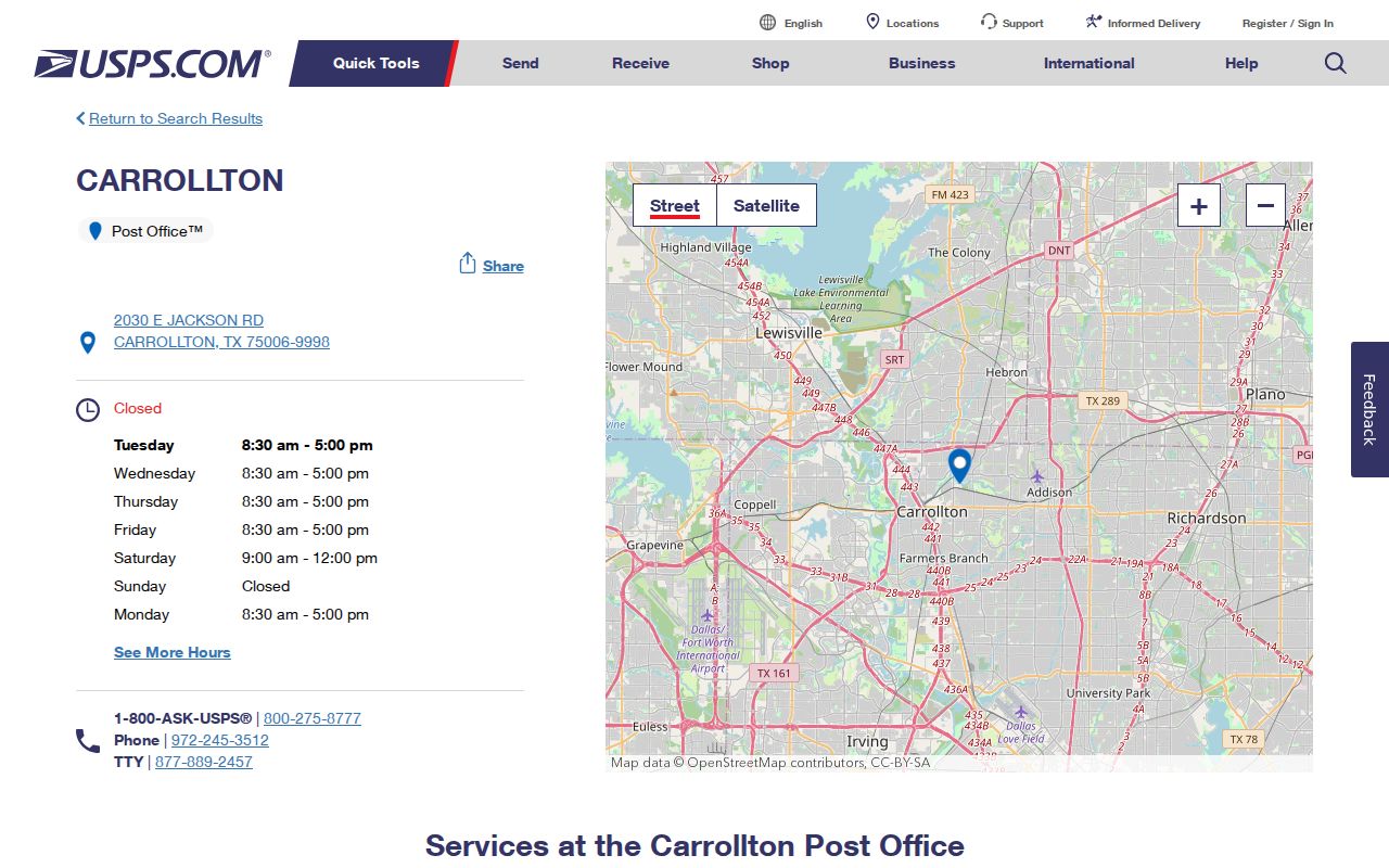 Carrollton ZIP code directory USPS post office lookup
